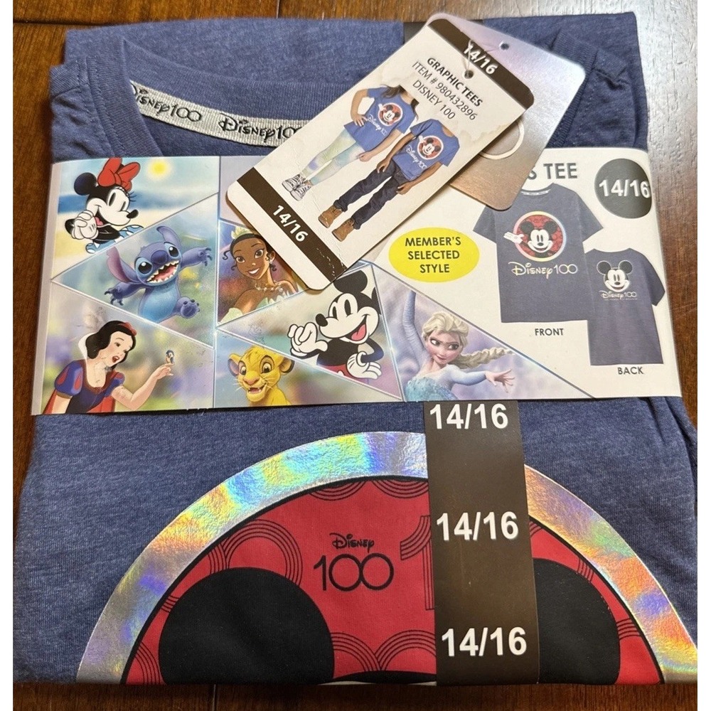 Disney 100 Mickey Mouse Kids XL 14/16 Blue Graphic T-Shirt NWT Two Sided